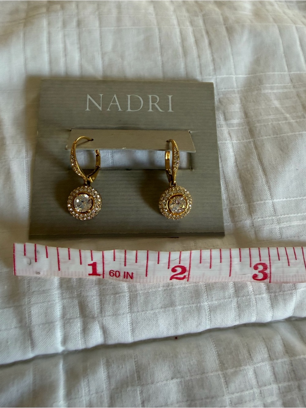 Nadri Gold Crystal Halo Drop Earrings with Clear Stones